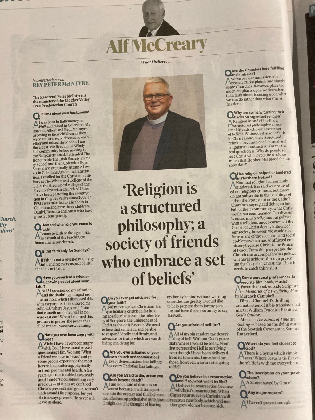 WHAT I BELIEVE; Belfast Telegraph Interview (Full&nbsp;Text)